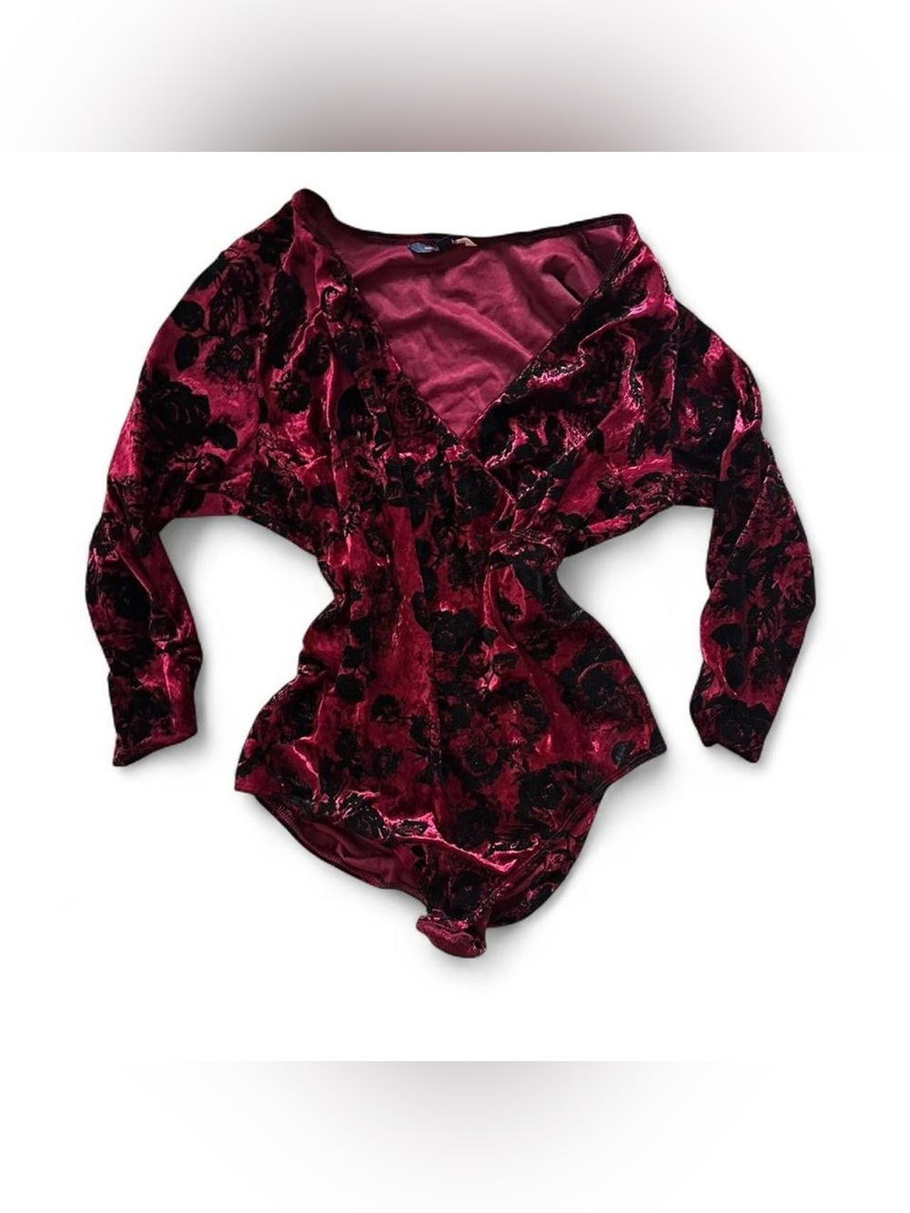 ModCloth Burgundy and black velvet bodysuit